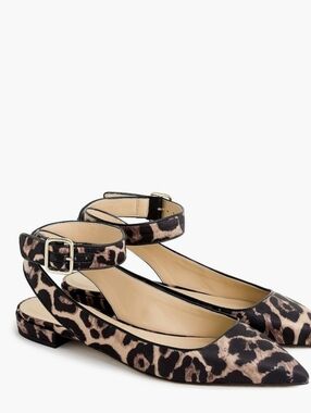 J.Crew New pointed-toe ankle strap flats in a leopard print Size: 8.5